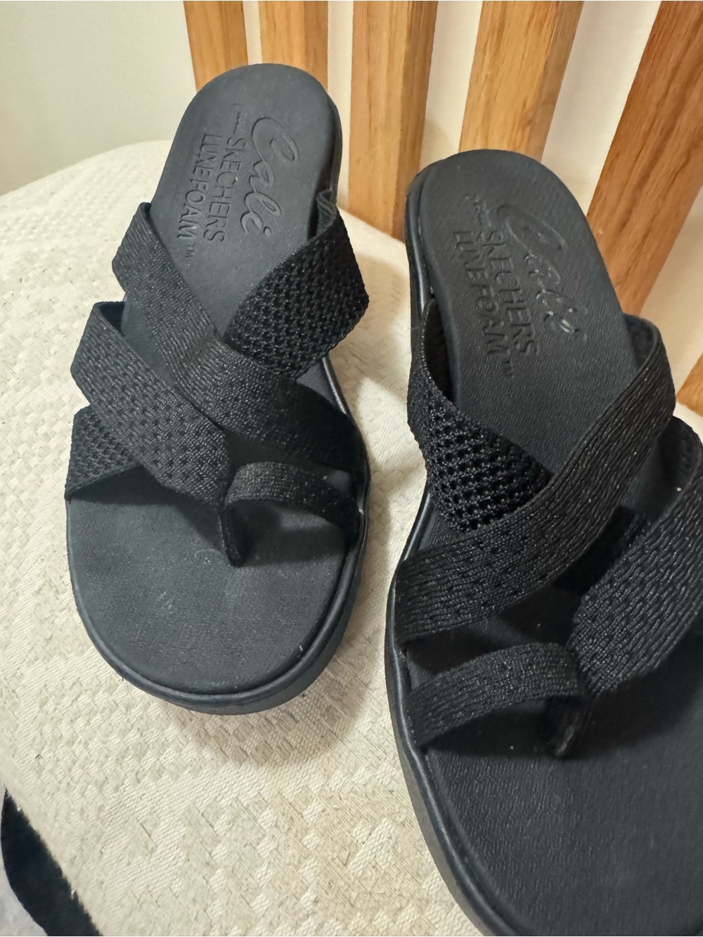 Skechers Black Crisscross Slide Sandals for Women